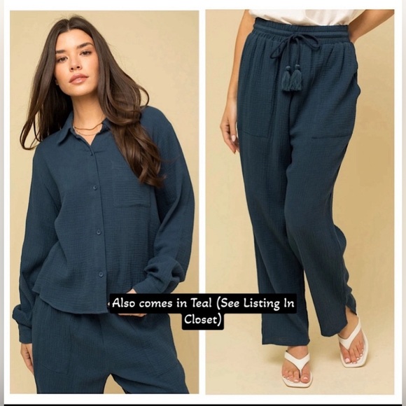 100% Cotton Boho Button Down Shirt & Pants Set(Mauve) - Picture 9 of 9